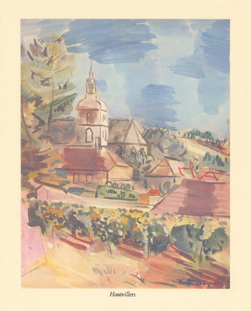 Hautvillers & vineyards by Keith Baynes. Marne Champagne 1950 old print